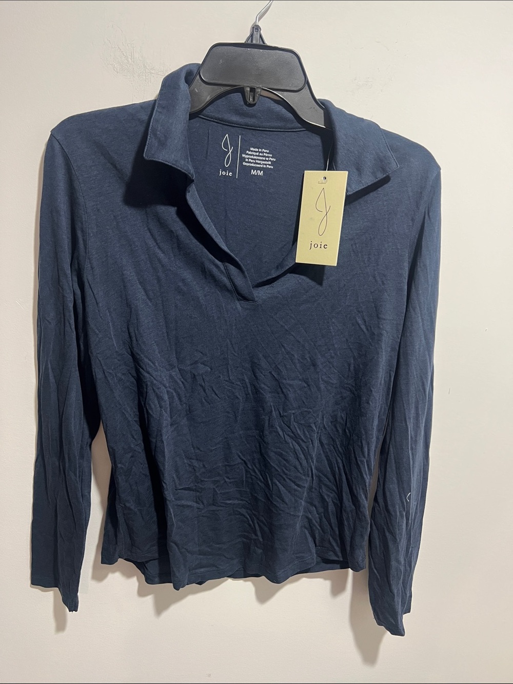 Joie Navy Long-Sleeve Polo Shirt Size Medium